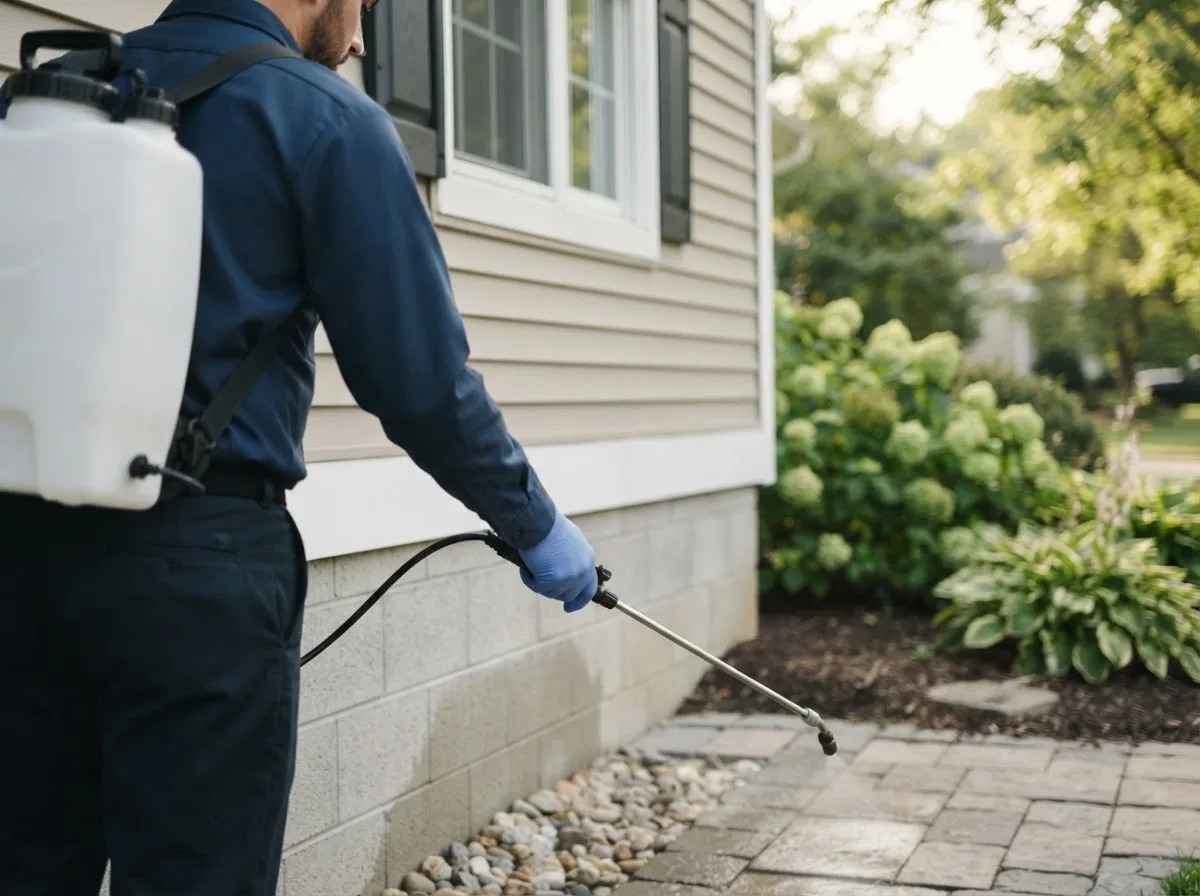 Pest control technician inspecting a home in Kootenai, ID